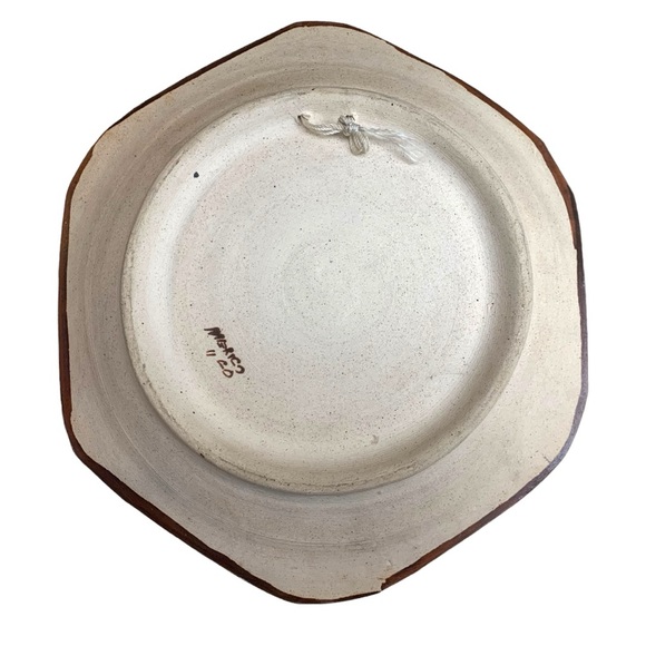 VTG Tonala Mexico Folk Art Bird Flowers Pottery Decor Wall Plate Hexagon Raised - Picture 5 of 6